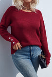 Plain Button Cuff Long Sleeves Knit Sweaters