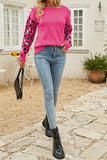 Leopard Patckwork Sleeve Pullover Sweater