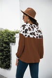 Cow Print Splicing Buttons Long Sleeve Top