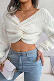 Plain V Neck Twisted Sweater Crop Top