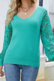 Crochet Lace Long Sleeves V Neck Knit Sweaters