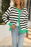 Stripes Splicing Open Front Button Knitting Cardigan