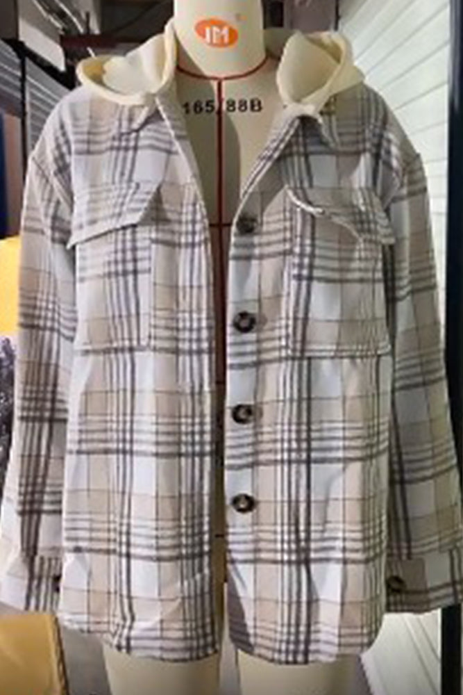 Winter Outfits Plaid Shacket Jacket Coat with Hood