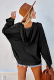 Black Casual Button Solid Patchwork Trim Hoodie