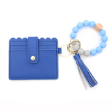 Paziye Silicone Bead Bracelet Card Case PU Tassel Lady Keychain