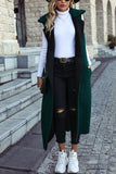 Green Lapel Sleeveless Long Fleece Winter Outfits Coat