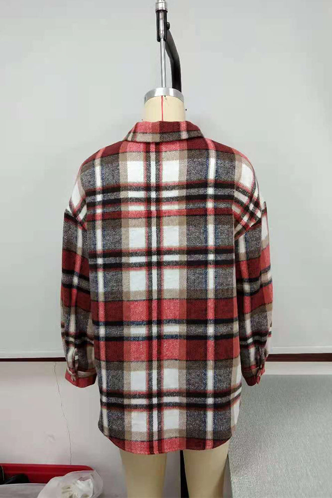 Plaid Flannel Button Down Pocketed Shacket Jacket winter outfits  Coats