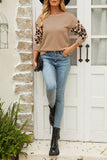 Leopard Patckwork Sleeve Pullover Sweater