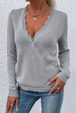 Autumn Outfits Deep V Neck Lace Splicing Knitting Sweater