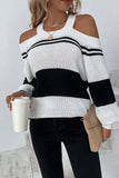 Halter Neck Cold Shoulder Colorblock Sweater