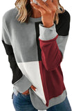 Red Color Block Round Neck Long Sleeves Pullover Sweatshirt