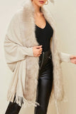 Fleece Open Front Tassle Kniting Long Cardigan Winter Outfits
