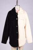 Black and White Colorblock Fleece Winter Outfits Coat