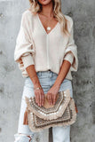 Fall Outfits V Neck Long Sleeve Cable Knit Sweater