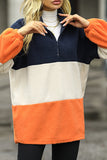 Colorblock Splicing Zipper Neck Fluffy Sweatshirt