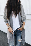 Gray Plaid Knitted Long Open Front Cardigan Winter Outfits