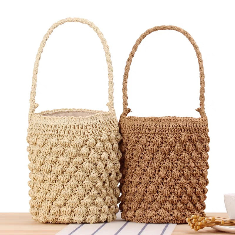 Paziye Cylinder Handmade Straw Women Handbag Bucket Straw Bags For Women Summer Beach Woven