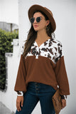 Cow Print Splicing Buttons Long Sleeve Top