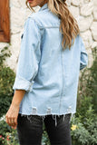 Ripped Buttoned Pockets Denim Shirt