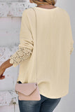 Plain Waffle Knit  Lace Cuff Open Button Long Sleeve Shirts