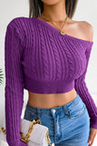 Plain One Shoulder Cable Knit Sweater Crop Top