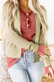 Pink Distressed Button Placket Coarse Texture Pullover