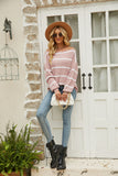 Off Shoulder Pin Striped Loose Pullover Sweaters