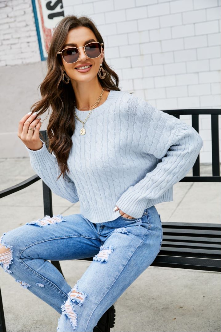 Fall Outfits Plain Cable Knit Pullover Sweaters