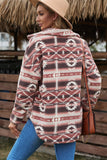 Pink Tribal Print Pocket Buttoned Sherpa Winter Outfits Jacket