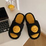 Paziye Smiley Face Slippers for Women Anti-Slip Soft Plush Comfy Indoor Slippers