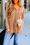 Plain Waffle Knit Open Button Pockets Winter Outfits Shirts