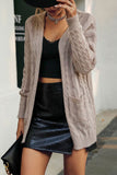 Winter Outfits Khaki Cable Knit Pocketed Open Front Sweater Cardigans