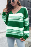 Winetr Outfits Colorblock Stripes V Neck Knitting Sweater