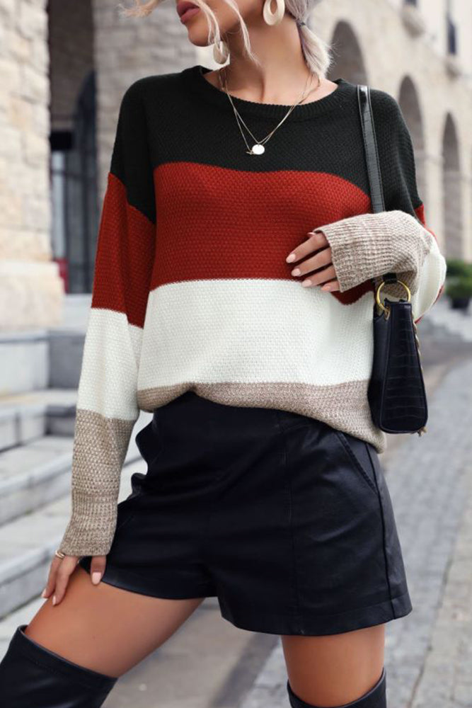 Color Block Loose Pullover Sweaters