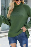 Plain Turtle Neck Tie Sleeves Knit Sweaters