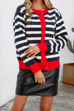 Stripes Splicing Open Front Button Knitting Cardigan