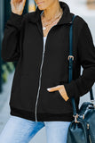 Zipper Turn Down Collar Pockets Long Sleeve Winter Coat Women