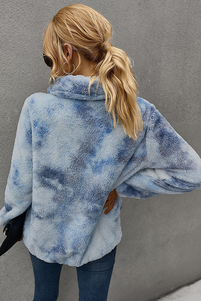 Winter Outfits Light Blue Tie Dye Sweatershirt With Pocket