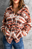 Pink Tribal Print Pocket Buttoned Sherpa Winter Outfits Jacket