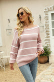 Off Shoulder Pin Striped Loose Pullover Sweaters