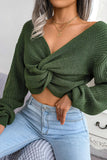 Plain V Neck Twisted Sweater Crop Top