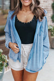 Sky Blue Solid Color Oversized Zip Up Hoodie with Pockets