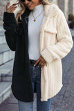 Black and White Colorblock Fleece Winter Outfits Coat
