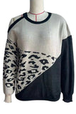 Cut Shoulder Leopard Splicing Knit Sweaters