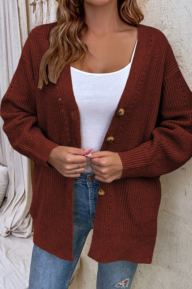 Front Open Button V Neck Knitting Cardigan