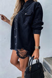 Raw Hem Ripped Denim Jacket Shacket