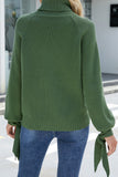 Plain Turtle Neck Tie Sleeves Knit Sweaters