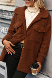 Winter Outfits Brown Button Up Fleece Coat with Pockets