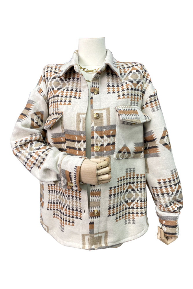 Western Aztec Pocketed Button Winter Outfits Coat
