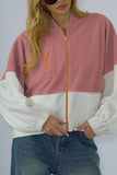 Colorblock Splicing Zipper Fleece Short Winter Outfits Jacket